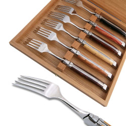 Boxed set of 6 Laguiole forks in assorted wood