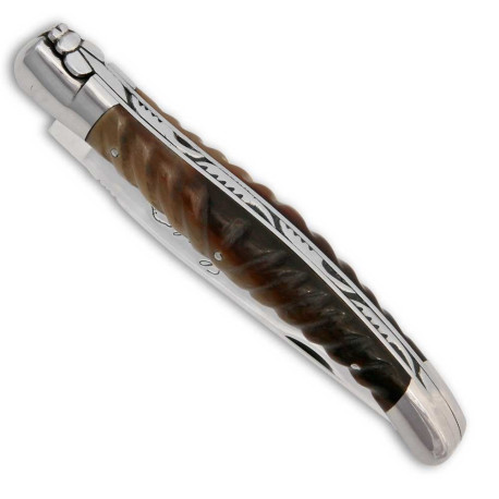 Couteau Laguiole avec manche en pointe corne blonde torsadée fermé - Image 1725