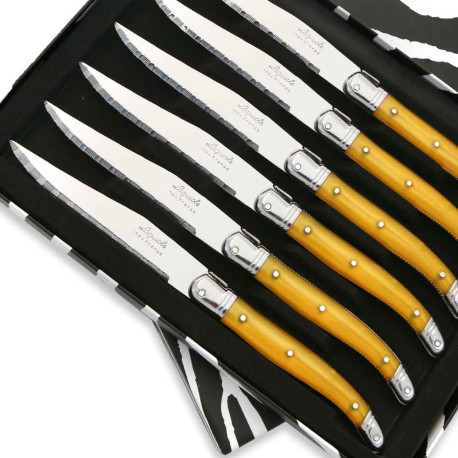 Coffret de 6 Couteaux à steak Laguiole ABS de couleur jaune - Image 2057