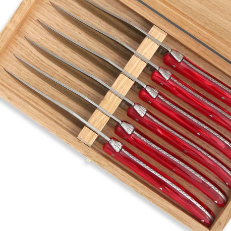 Set of 6 Laguiole steak knives red color plexiglass handles - Image 2089