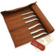 Leather clutch with 6 sandblasted flat stainless steel Laguiole steak knives - Image 2110