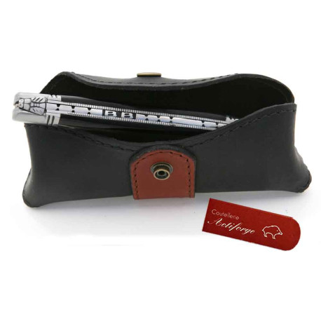 Laguiole knife personalized with initials on the back + horizontal leather case - Image 2491