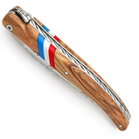 Laguiole knife olive wood with french flag - Image 2516