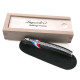 Laguiole handle in ebony wood with French flag 12cm + a wooden box + a suede case - Image 2581