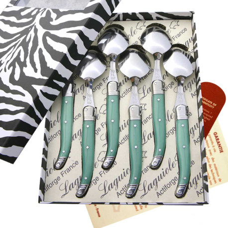 Box of 6 green ABS Laguiole soup spoons - Image 2613
