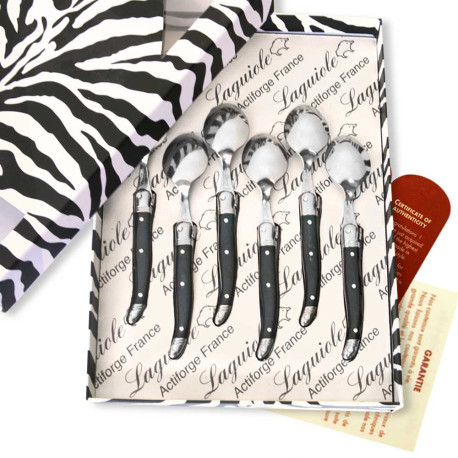 Box of 6 black Laguiole coffee spoons - Image 2647
