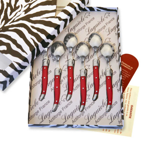 Box of 6 Laguiole coffee spoons in red color - Image 2651