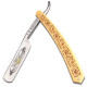 5/8 Straight razor with boxwood handle engraved with floral design - Image 351