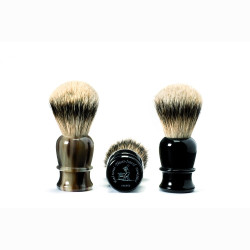 Shaving brush, hand-tied , hand-filled, genuine black horn handle