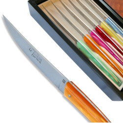 Set 6 Thiers steak knives - coloured Plexiglas handles