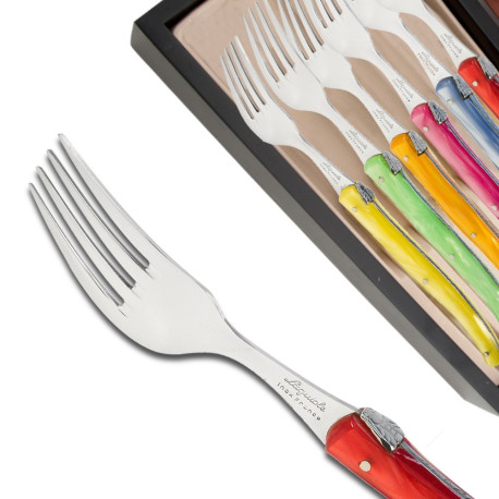 Coffret de 6 fourchettes Laguiole manche en plexiglas de couleurs nacrées assorties - Image 574