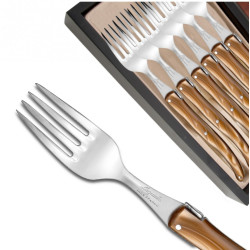 Set of 6 Laguiole forks pearly brown plexiglass handles