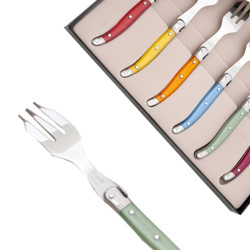 Set of 6 cake forks Laguiole pearlized assorted colors